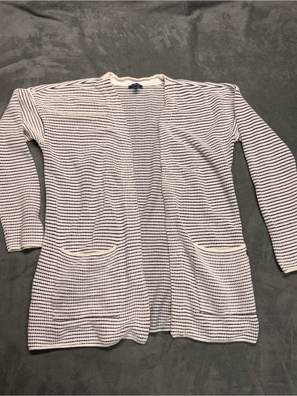 Lightweight Open-Front Stripe Cardigan - White & Navy